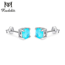 Load image into Gallery viewer, Kuololit Paraiba Tourmaline Gemstone Stud Earrings for Women Solid 925 Sterling Silver Cushion shape Female 2020 Fine Jewelry