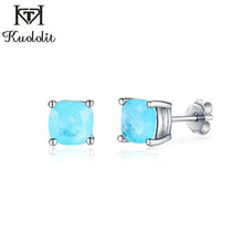 Load image into Gallery viewer, Kuololit Paraiba Tourmaline Gemstone Stud Earrings for Women Solid 925 Sterling Silver Cushion shape Female 2020 Fine Jewelry