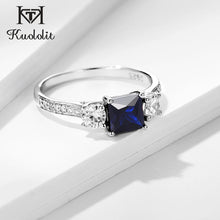 Load image into Gallery viewer, Kuololit Sapphire Gemstone Set Ring for Women SQ Blue stone Solid 925 Sterling Silver Jewelry Half size Ring for Wedding Size10