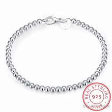Load image into Gallery viewer, LEKANI 100% 925 Solid Real Sterling Silver Fashion 4mm Beads Chain Bracelet 20cm For Teen Girls Lady Gift Women Fine Jewelry