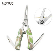 Load image into Gallery viewer, LINNHUE Portable Folding Multifunctional Fishing Pliers Stainless Steel Scissors Line Cutter Remove Hook Fishing Tools Pliers