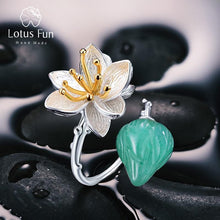 Load image into Gallery viewer, Lotus Fun Real 925 Sterling Silver Natural Aventurine Gemstones Flower Ring Fine Jewelry Lotus Whispers Rings for Women Bijoux