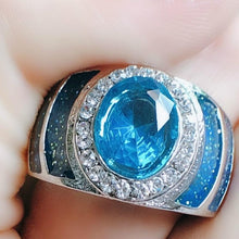 Load image into Gallery viewer, Luxury oval 925 Silver ring 5A zircon blue Stone cz Engagement Wedding Band Ring for women men Jewelry sapphire gemstone ring