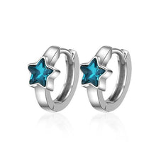 Load image into Gallery viewer, MEETSOFT 925 Sterling Silver Prevent Allergy Hoop Earrings for Women Trendy Design Blue-Star Circle Jewelry Gift