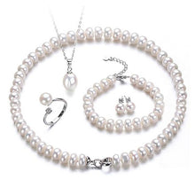 Load image into Gallery viewer, NYMPH Pearl Jewelry Sets For Women Fine Jewelry 8-9mm Real Freshwater Pearl Necklace Bracelet Earring Pendant Ring 5 pieces T402