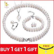 Load image into Gallery viewer, NYMPH Pearl Jewelry Sets For Women Fine Jewelry 8-9mm Real Freshwater Pearl Necklace Bracelet Earring Pendant Ring 5 pieces T402