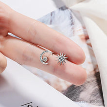 Load image into Gallery viewer, New Arrival Asymmetry Wild Fashion 925 Sterling Silver Jewelry Star And Moon Crystal Two Colors Exquisite Stud Earrings SE465