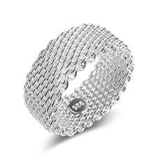 Load image into Gallery viewer, OMHXZJ Wholesale Personality Fashion OL Woman Girl Party Wedding Gift Silver Weaving Wide 925 Sterling Silver Ring RN273