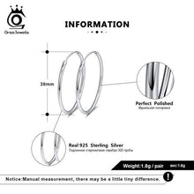Load image into Gallery viewer, ORSA JEWELS Solid 925 Sterling Silver Round Hoop Earrings For Women 30 40 50 MM Female Circle Earrings Fashion Jewelry SE146