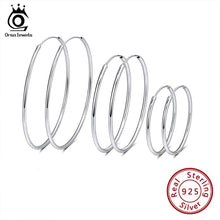 Load image into Gallery viewer, ORSA JEWELS Solid 925 Sterling Silver Round Hoop Earrings For Women 30 40 50 MM Female Circle Earrings Fashion Jewelry SE146