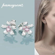 Load image into Gallery viewer, PANSYSEN 100% Sterling Silver 925 Stud Earrings for Women Fine Jewelry Flower Design New Elegant Wedding Birthday Earring Gifts