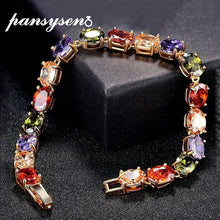 Load image into Gallery viewer, PANSYSEN 17CM Charms Ruby Amethyst Peridot Gemstone 925 Sterling Silver Jewelry Bracelets for Women Fashion Bracelet Party Gifts