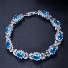 Load image into Gallery viewer, PANSYSEN Dark Blue Sapphire Women's Bracelets with Cubic Zirconia Diamond Stone 925 Sterling Silver Wedding Party Fine Jewelry