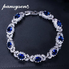 Load image into Gallery viewer, PANSYSEN Dark Blue Sapphire Women's Bracelets with Cubic Zirconia Diamond Stone 925 Sterling Silver Wedding Party Fine Jewelry