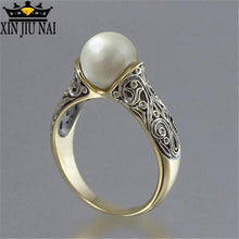 Load image into Gallery viewer, Pearl Ring Silver Retro golden Costume Jewelry The King Of The Ring Gives A Gift To A Woman Stainless Ringen Moonstone Ring