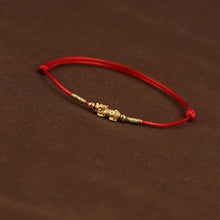 Load image into Gallery viewer, Real 24K Yellow Gold Chain 3D Luck Cat Mouse Fish Bracelet For Women Baby Good Luck Loving Mouse Zodiac Red Rope Natal year