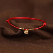 Load image into Gallery viewer, Real 24K Yellow Gold Chain 3D Luck Cat Mouse Fish Bracelet For Women Baby Good Luck Loving Mouse Zodiac Red Rope Natal year