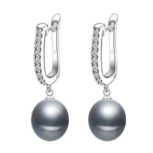 Load image into Gallery viewer, Real natural black pearl earrings for women,beautiful 925 silver freshwater party earrings with pearls