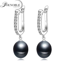 Load image into Gallery viewer, Real natural black pearl earrings for women,beautiful 925 silver freshwater party earrings with pearls