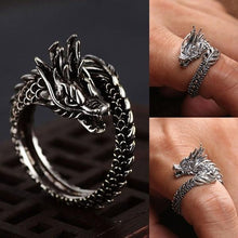 Load image into Gallery viewer, Retro S925 Sliver Domineering Dragon Ring Men's and Women's Opening Ring Hip-hop Sliver Obsidian Bizuteria Gemstone 2019 New Hot