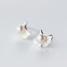 Load image into Gallery viewer, Ruifan Ginkgo Leaf Shape Pearl 925 Sterling Silver Stud Earrings for Women Girls Beautiful Korean Small Earring Jewelry YEA372