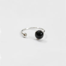 Load image into Gallery viewer, Ruifan Round Natural Black Agate Moonlight Stone 925 Sterling Silver Women's Ladies Open Rings New Year Gifts Jewelry YRI152