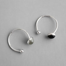 Load image into Gallery viewer, Ruifan Round Natural Black Agate Moonlight Stone 925 Sterling Silver Women's Ladies Open Rings New Year Gifts Jewelry YRI152