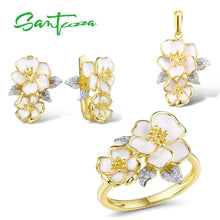 Load image into Gallery viewer, SANTUZZA Jewelry Set for Women 925 Sterling Silver White Orchid Flowers Pendant Earrings Ring Set Fine Jewelry Handmade Enamel