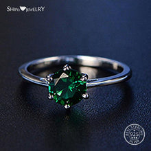 Load image into Gallery viewer, Shipei 100% 925 Sterling Silver Round Sapphire Rings for Women Fine Jewelry Perfect Cut Round Gemstone Ring Engagement Size 4-12