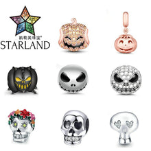 Load image into Gallery viewer, Starland "Jack Skull" Black 925 Sterling Silver Beads Devil Pumpkin Charms for Halloween with Cubic Zircon fit PANDORA Bracelets