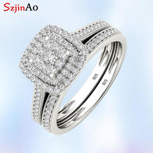 Load image into Gallery viewer, Szjinao Engagement Ring Diamond Double Bridal Set 2 Ring For Women With Paved Micro Lab Diamond Luxury Platinum Wedding Jewelry
