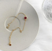 Load image into Gallery viewer, Tiny Geometric Round 925 Sterling Silver Red Ruby Gemstone Bracelet 18K Yellow Gold Link Chain Girls Wedding Wristband Bracelets