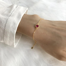 Load image into Gallery viewer, Tiny Geometric Round 925 Sterling Silver Red Ruby Gemstone Bracelet 18K Yellow Gold Link Chain Girls Wedding Wristband Bracelets