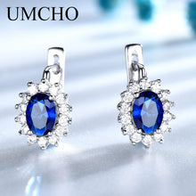Load image into Gallery viewer, UMCHO Colorful Gemstone Blue Sapphire Clip Earrings Real 925 Sterling Silver Earrings For Women Engagement Gifts Fine Jewelry
