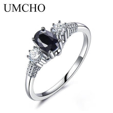 Load image into Gallery viewer, UMCHO Luxury Natural Blue Sapphire Princess Diana Rings Genuine 925 Sterling Silver Engagement Rings For Women Wedding Jewelry