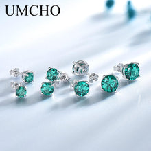 Load image into Gallery viewer, UMCHO Real 925 Sterling Silver Jewelry Created Russian Emerald Stud Earrings Elegant Anniversary For Women Birthday Gifts