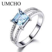 Load image into Gallery viewer, UMCHO Solid 925 Sterling Silver Jewelry Created Nano Sky Blue Topaz Rings For Women Cocktail Ring Wedding Party Fine Jewelry