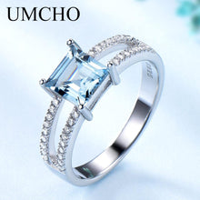 Load image into Gallery viewer, UMCHO Solid 925 Sterling Silver Jewelry Created Nano Sky Blue Topaz Rings For Women Cocktail Ring Wedding Party Fine Jewelry