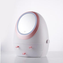 Load image into Gallery viewer, USB Rechargeable Makeup Organizer Cosmetic Storage Box Jewelry Drawer Waterproof Portable Dustproof Mirror LED Container Light