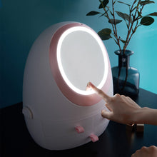 Load image into Gallery viewer, USB Rechargeable Makeup Organizer Cosmetic Storage Box Jewelry Drawer Waterproof Portable Dustproof Mirror LED Container Light
