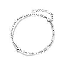 Load image into Gallery viewer, WANTME Real 100% 925 Sterling Silver Personality Double Small Round Sliced Glossy Beads Chain & Link Bracelet for Women Girls