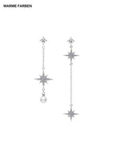 Load image into Gallery viewer, WARME FARBEN Authentic 925 Silver for Women Drop Earrings Crystal from Swarovsky Asymmetry Star Pearl Pendientes Earring Jewelry