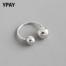 Load image into Gallery viewer, YPAY Genuine 925 Sterling Silver Big And Small Double Ball Beads Opening Rings For Women Bague Anillos Fine Jewelry Gift YMR824