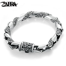 Load image into Gallery viewer, ZABRA 925 Silver Bracelet Men Vintage Punk High Polished Auspicious Flowers Embossed Bracelets Handmade Thai Silver Jewelry