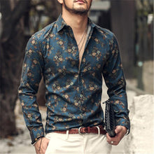 Load image into Gallery viewer, autumn ins new fashion flower printed long sleeve shirts men camisa male slim flower shirt vintage Linen Casual Men Shirt S2004