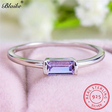 Load image into Gallery viewer, s925 Sterling Silver Rings For Women Small Rectangle Zircon Thin Ring Wedding Bands Girls Daily Minimalist Stacking Ring Jewelry