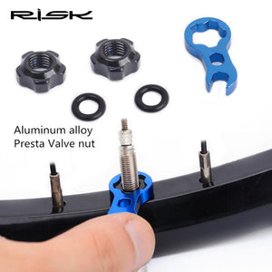 1 Set RISK Mountain Bike Presta Valve Nut with Install Wrench MTB Road Bicycle Tubeless Tire Valve Cap Vacuum Tire Nozzle Lock