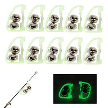 Load image into Gallery viewer, 10 Pcs/pack Luminous Sea Fishing Feeder 50mm Fishing Bell Twin Alarm Rod Tip Fishing Tackle New
