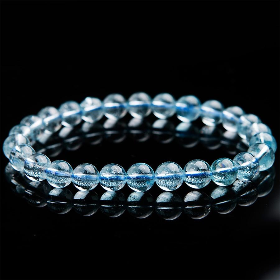 100% 7mm Genuine Natural Blue Topaz Beads Bracelet Women Stretch Round Beads Crystal Bracelet AAAAA Free Shipping
