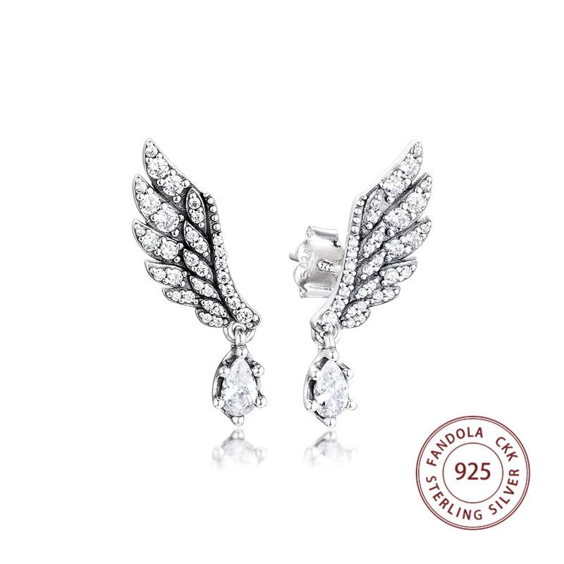 100% 925 Sterling Silver Earring Dangling Angel Wing Stud Earrings for Women Fashion Jewelry pendientes brincos Free Shipping